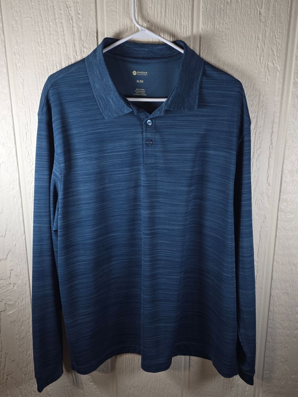Haggar Men's Long Sleeve Navy Striped Polo, Size XL